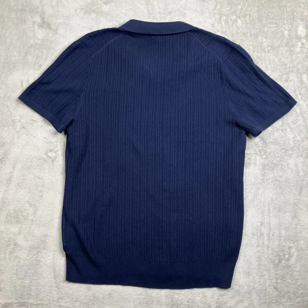 J.Crew Polo Sweater Mens M Blue Cotton Textured Johnny Collar Knit Shirt BY969